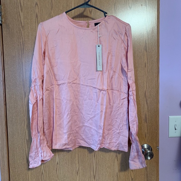 NWT mustard seed satin bell sleeve shirt - Picture 2 of 4